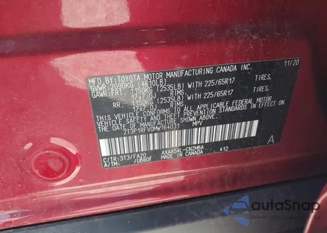 2021 Toyota Rav4 Xle from USA, damaged, VIN 2T3P1RFV0MW164031